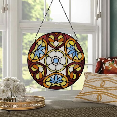 نافذة زجاجية ملونة معلقة على طراز Tiffany Plant Style 12 "Roud Yellow Flower Suncatchers Decor Decor in Kuwait