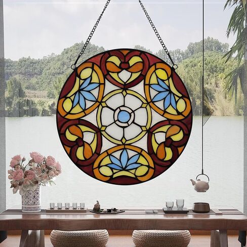 نافذة زجاجية ملونة معلقة على طراز Tiffany Plant Style 12 "Roud Yellow Flower Suncatchers Decor Decor in Kuwait