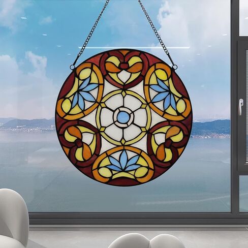 نافذة زجاجية ملونة معلقة على طراز Tiffany Plant Style 12 "Roud Yellow Flower Suncatchers Decor Decor in Kuwait