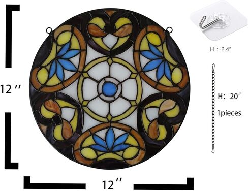 نافذة زجاجية ملونة معلقة على طراز Tiffany Plant Style 12 "Roud Yellow Flower Suncatchers Decor Decor in Kuwait