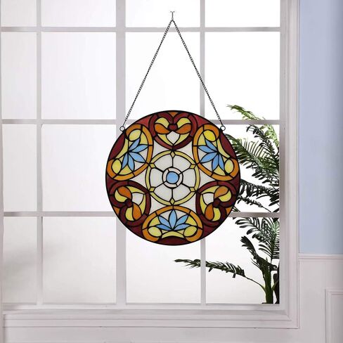 نافذة زجاجية ملونة معلقة على طراز Tiffany Plant Style 12 "Roud Yellow Flower Suncatchers Decor Decor in Kuwait