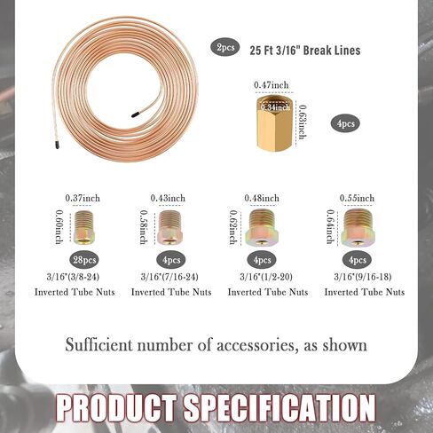 2 مجموعات 3/16 مجموعة خطوط الفرامل ، خط فرامل النحاس مرنة 25 قدمًا 3/16 مع تركيبات خط الفرامل (تجهيزات 32pcs ، 8pcs المكسرات ، ونقابات 4pcs) ، أنابيب نحاسية متعددة الأغراض للفرامل ، وأنظمة الوقود in Kuwait