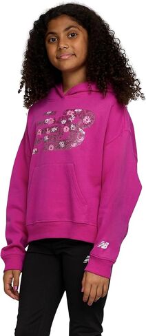 New Balance Girls Hoodie-لطيف مريح ناعم من القطن الصوف مزيج من البلوزات ، والكتف قطرة ، وأحجام 4-16 in Saudi Arabia