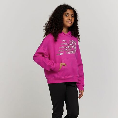 New Balance Girls Hoodie-لطيف مريح ناعم من القطن الصوف مزيج من البلوزات ، والكتف قطرة ، وأحجام 4-16 in Saudi Arabia
