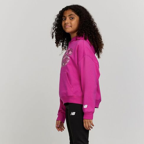New Balance Girls Hoodie-لطيف مريح ناعم من القطن الصوف مزيج من البلوزات ، والكتف قطرة ، وأحجام 4-16 in Saudi Arabia