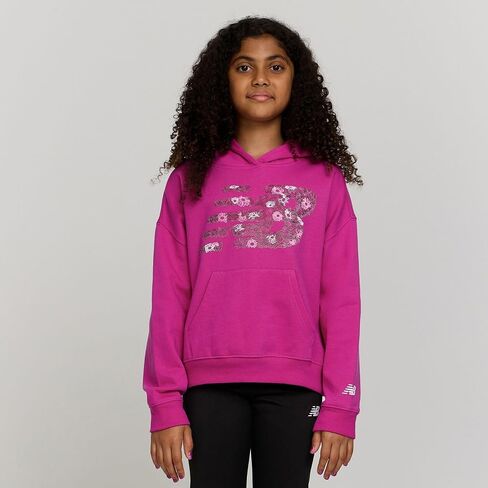 New Balance Girls Hoodie-لطيف مريح ناعم من القطن الصوف مزيج من البلوزات ، والكتف قطرة ، وأحجام 4-16 in Saudi Arabia