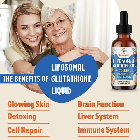 2000MG Liposomal Glutathione Liquid, 98% Absorption, Active Form L-Glutathione Supplement, Vegan Friendly, Powerful Antioxidant Complex for Immune System, Aging Defense, Detox, 2 FL.OZ in Saudi Arabia