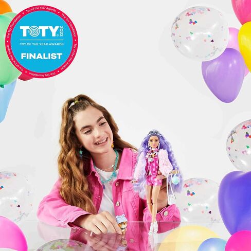 Barbie Doll and Accessories, Barbie Extra Fashion Doll with Burgundy Braids and Furry Jacket, Pet Puppy in Saudi Arabia
