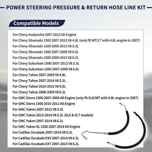 15812564 25858603 Power Steering Pressure & Return Hose Line Compatible with Chevy Silverado 1500 Tahoe, for GMC Sierra 1500 Yukon, for Cadillac Escalade 2007-2014 Replace 3402221 3402322 in Saudi Arabia
