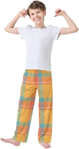 Orange Green Tartan Plaid Pajama Pants Pajama Bottoms Soft Sleep Pjs Lounge Pants S in Saudi Arabia