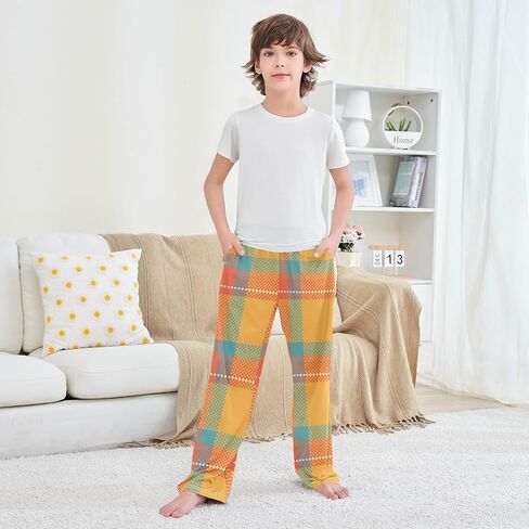 Orange Green Tartan Plaid Pajama Pants Pajama Bottoms Soft Sleep Pjs Lounge Pants S in Saudi Arabia