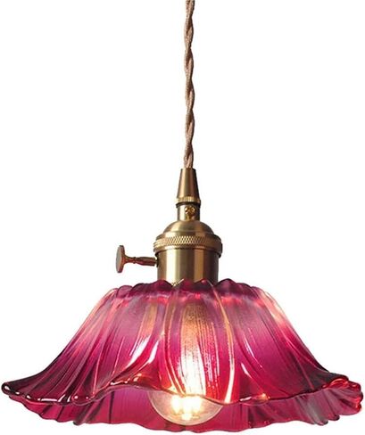 Vintage Petal Glass Shade Pendant Light Adjustable Height Cord Suspension Lamp with Rotary Switch Retro Brass Hanging Lamp for Kitchen Island, Dining Room(Purple) in Saudi Arabia