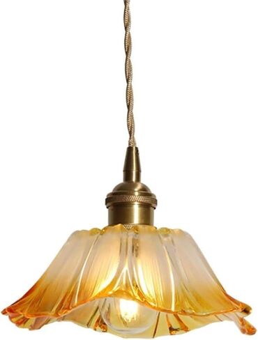 Vintage Petal Glass Shade Pendant Light Adjustable Height Cord Suspension Lamp with Rotary Switch Retro Brass Hanging Lamp for Kitchen Island, Dining Room(Purple) in Saudi Arabia