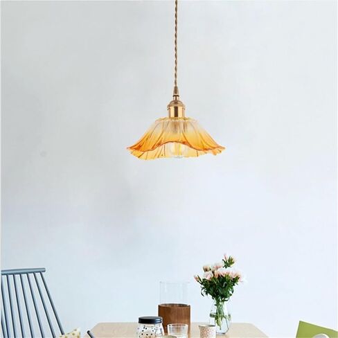Vintage Petal Glass Shade Pendant Light Adjustable Height Cord Suspension Lamp with Rotary Switch Retro Brass Hanging Lamp for Kitchen Island, Dining Room(Purple) in Saudi Arabia
