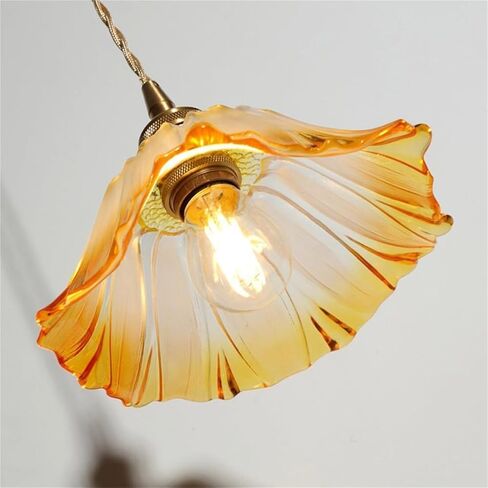 Vintage Petal Glass Shade Pendant Light Adjustable Height Cord Suspension Lamp with Rotary Switch Retro Brass Hanging Lamp for Kitchen Island, Dining Room(Purple) in Saudi Arabia