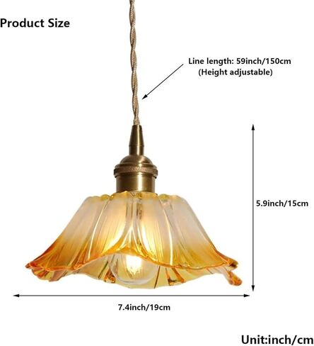 Vintage Petal Glass Shade Pendant Light Adjustable Height Cord Suspension Lamp with Rotary Switch Retro Brass Hanging Lamp for Kitchen Island, Dining Room(Purple) in Saudi Arabia