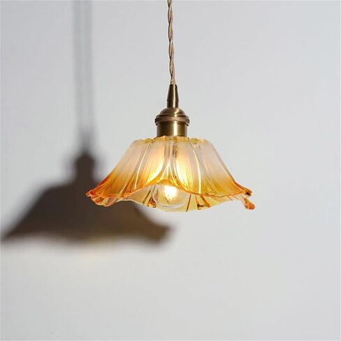 Vintage Petal Glass Shade Pendant Light Adjustable Height Cord Suspension Lamp with Rotary Switch Retro Brass Hanging Lamp for Kitchen Island, Dining Room(Purple) in Saudi Arabia
