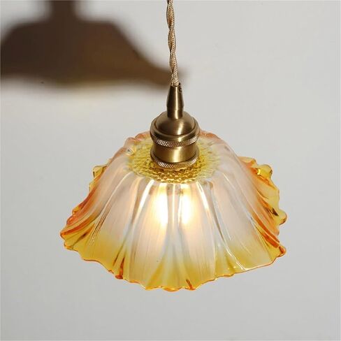 Vintage Petal Glass Shade Pendant Light Adjustable Height Cord Suspension Lamp with Rotary Switch Retro Brass Hanging Lamp for Kitchen Island, Dining Room(Purple) in Saudi Arabia