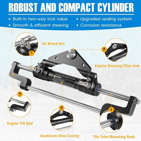 Camoo HC5345-3 Hydraulic Steering Cylinder 300HP Front Mount Helm Replace for Seastar Outboard Steering Cylinder HC5345-3, Max Pressure 10.3MPa/1500PSI with Two-Way Lock Valve and ORB Fittings in Saudi Arabia