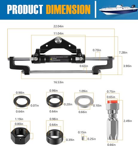 Camoo HC5345-3 Hydraulic Steering Cylinder 300HP Front Mount Helm Replace for Seastar Outboard Steering Cylinder HC5345-3, Max Pressure 10.3MPa/1500PSI with Two-Way Lock Valve and ORB Fittings in Saudi Arabia