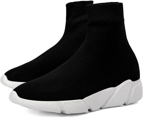 Knit Sock Sneakers, Slip-On Athletic Shoes, Breathable Lightweight Casual, Black in Saudi Arabia