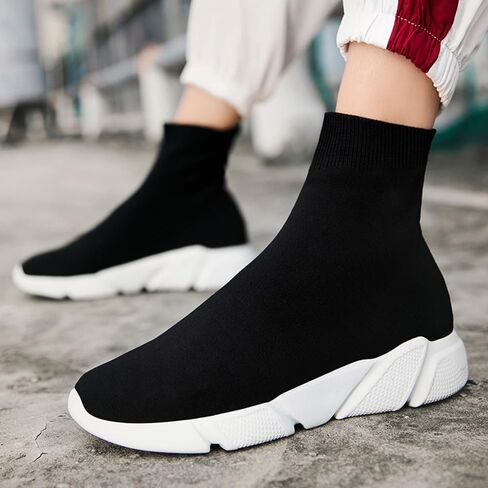 Knit Sock Sneakers, Slip-On Athletic Shoes, Breathable Lightweight Casual, Black in Saudi Arabia
