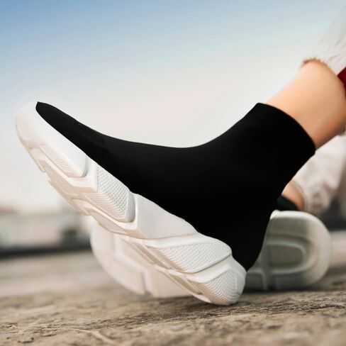 Knit Sock Sneakers, Slip-On Athletic Shoes, Breathable Lightweight Casual, Black in Saudi Arabia