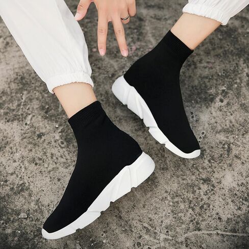 Knit Sock Sneakers, Slip-On Athletic Shoes, Breathable Lightweight Casual, Black in Saudi Arabia