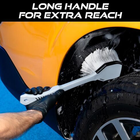 VIKING Car Wash Brush, Wheel and Fender Brush, Long Handle Tire Cleaner for Car Detailing, 16.5 Inch, Grey/Black in Saudi Arabia