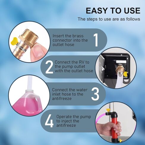 RV Antifreeze Hand Pump Kit, Multi-Use Siphon Pump Kit with 2 Connectors and 4 Clamps, RV Winterizing Kit for Gasoline, Liquid and RV Antifreeze for Winterizing in Saudi Arabia