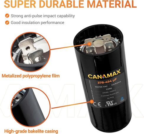 Canamax 161-193 uf/MFD 110-125 VAC ±20% 50/60 Hz CD60 Round Motor Well Pump Start Capacitor - Replacement for Central Air-Conditioners, Heat Pumps, Condenser Fan Motors, Refrigerators, Washers in Saudi Arabia