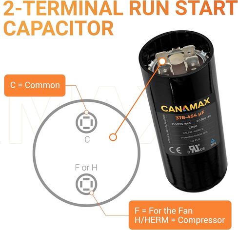 Canamax 161-193 uf/MFD 110-125 VAC ±20% 50/60 Hz CD60 Round Motor Well Pump Start Capacitor - Replacement for Central Air-Conditioners, Heat Pumps, Condenser Fan Motors, Refrigerators, Washers in Saudi Arabia