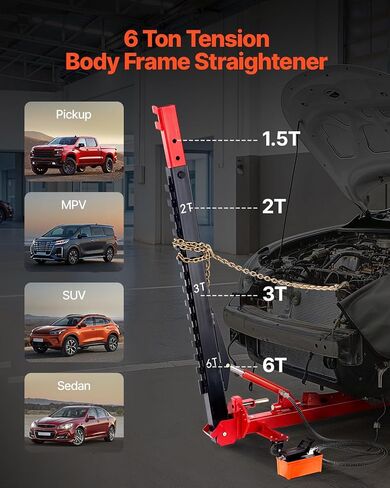 VEVOR Auto Body Frame Puller Straightener, 6T Tension Car Body Repair Equipment with 6000PSI Hydraulic Foot Pump & Swivel Post, Includes 16 Straightening Tools, for Auto Repair Shop, Sedan SUV Pickup in Saudi Arabia