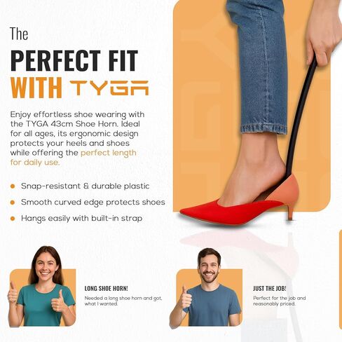 TYGA لبيسة حذاء طويلة بمقبض طويل 17 بوصة 43 سم - لبيسة حذاء بلاستيكية للرجال والنساء مع قبضة مريحة - لبيسة أحذية طويلة مرنة لكبار السن (أزرق) (عبوة من 1) in Kuwait