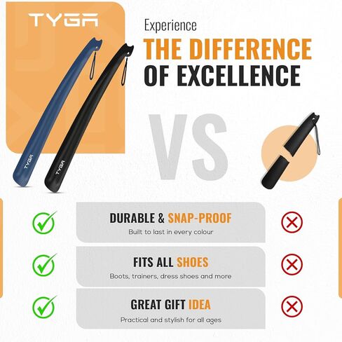 TYGA لبيسة حذاء طويلة بمقبض طويل 17 بوصة 43 سم - لبيسة حذاء بلاستيكية للرجال والنساء مع قبضة مريحة - لبيسة أحذية طويلة مرنة لكبار السن (أزرق) (عبوة من 1) in Kuwait