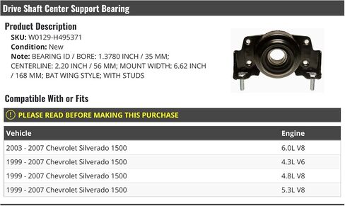 محرك الدعم مركز Drive Shaft - متوافق مع 1999-2007 Chevy Silverado 1500 in Saudi Arabia