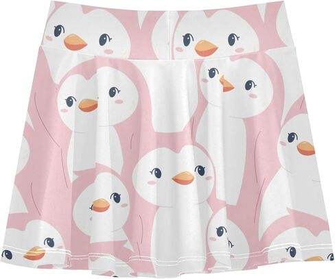High-Waist Toddler Skirts Pink Cute Cartoon Penguins Girls' Athletic Skorts for Running X-Small in Kuwait