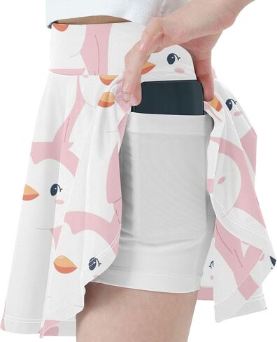 High-Waist Toddler Skirts Pink Cute Cartoon Penguins Girls' Athletic Skorts for Running X-Small in Kuwait