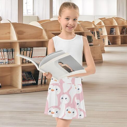 High-Waist Toddler Skirts Pink Cute Cartoon Penguins Girls' Athletic Skorts for Running X-Small in Kuwait