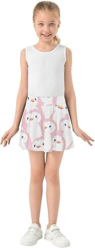 High-Waist Toddler Skirts Pink Cute Cartoon Penguins Girls' Athletic Skorts for Running X-Small in Kuwait