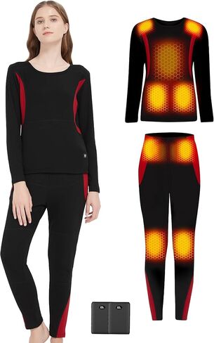 Heated Underwear - Women and Men Elastic Heated Thermal Underwear Pants Set, Upgraded 7.4V 2PCS Battery Pack in Kuwait