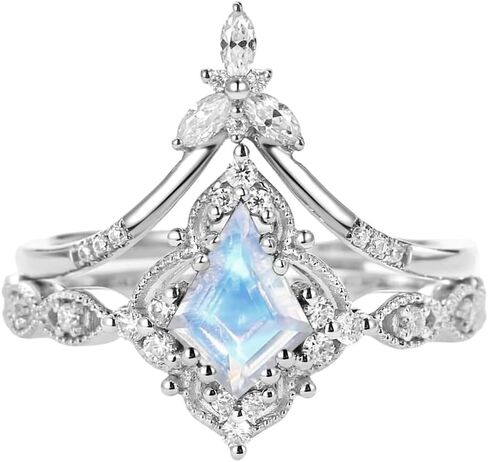 10K 14K 18K Gold Kite Cut Gemstone Vintage Rings for Women 1.5 Carat Gemstone Wedding Ring Set for Women 925 Sterling Silver Promise Bridal Engagement Anniversary Rings for Her White Yellow Rose Gold in Kuwait
