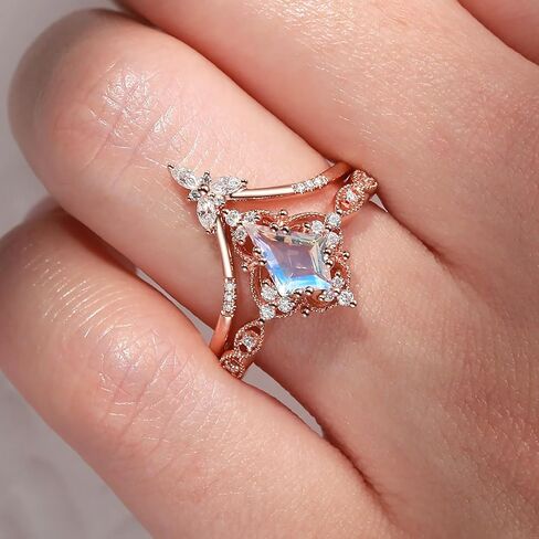 10K 14K 18K Gold Kite Cut Gemstone Vintage Rings for Women 1.5 Carat Gemstone Wedding Ring Set for Women 925 Sterling Silver Promise Bridal Engagement Anniversary Rings for Her White Yellow Rose Gold in Kuwait