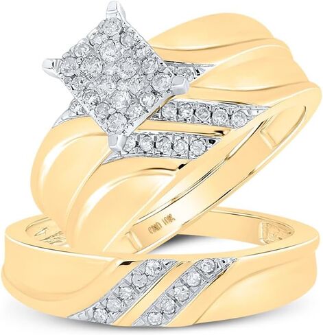 المجوهرات من Lux 10K Gold Gold Diamond Cluster مطابقة الثلاثي فرقة خاتم الزواج الخاصة به 1/3 CTTW ، الحجم النسائي: 5-9 ، الحجم الحجم: 8-12 in Saudi Arabia