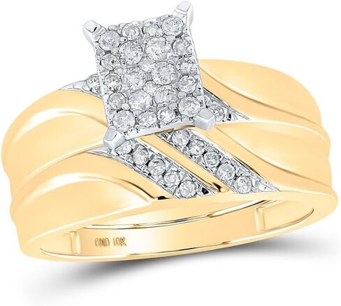 المجوهرات من Lux 10K Gold Gold Diamond Cluster مطابقة الثلاثي فرقة خاتم الزواج الخاصة به 1/3 CTTW ، الحجم النسائي: 5-9 ، الحجم الحجم: 8-12 in Saudi Arabia