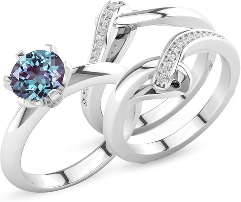 Gemstone Engagement Ring Set for Women 10K 14K 18K Solid Gold Gemstone Bridal Wedding Ring Set Wedding Band 3 Piece Wedding Ring Sets for Her Anniversary Promise Rings in Kuwait