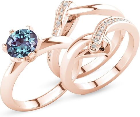 Gemstone Engagement Ring Set for Women 10K 14K 18K Solid Gold Gemstone Bridal Wedding Ring Set Wedding Band 3 Piece Wedding Ring Sets for Her Anniversary Promise Rings in Kuwait