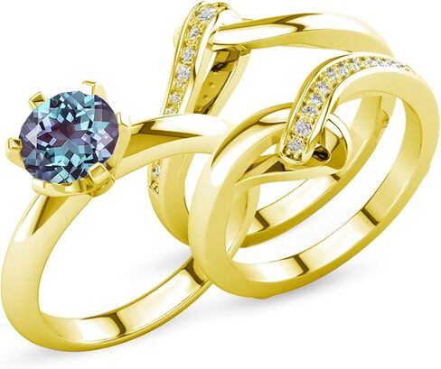 Gemstone Engagement Ring Set for Women 10K 14K 18K Solid Gold Gemstone Bridal Wedding Ring Set Wedding Band 3 Piece Wedding Ring Sets for Her Anniversary Promise Rings in Kuwait