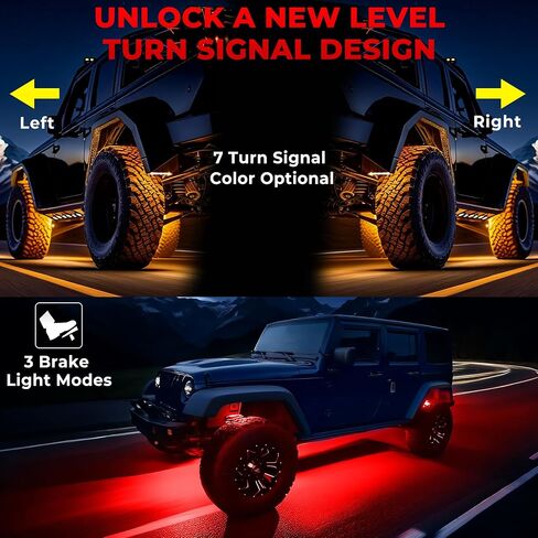 8 قرون 9 جوانب أضواء موسيقى الروك RGB ، APP/2 التحكم عن بعد مصابيح LED LED Underglow متوافقة مع شاحنات 12V Jeep UTV ATV Golf Cart Off Road ، إشارة الفرامل ، مقاومة للماء ، وضع الموسيقى ، التوصيل والتشغيل ، متعدد الألوان in Kuwait