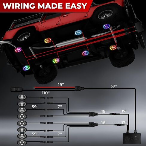 8 قرون 9 جوانب أضواء موسيقى الروك RGB ، APP/2 التحكم عن بعد مصابيح LED LED Underglow متوافقة مع شاحنات 12V Jeep UTV ATV Golf Cart Off Road ، إشارة الفرامل ، مقاومة للماء ، وضع الموسيقى ، التوصيل والتشغيل ، متعدد الألوان in Kuwait